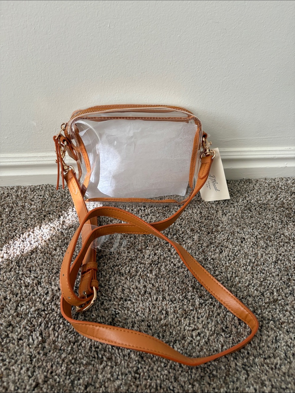 Clear Crossbody Bag with Tan Trim -